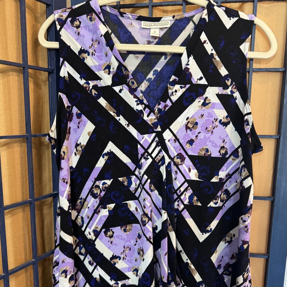 Dana Buchman Purple Geometric Floral Top M